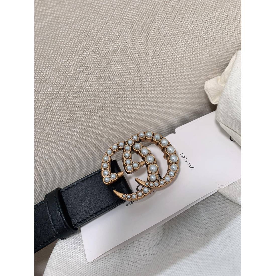 Gucci Pearl Edged Double G Buckle Leather Belt 30MM - KAIROO