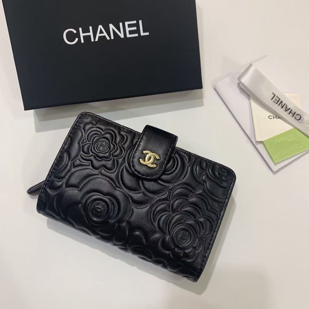 Chanel Camellia Embossed Buttery CC Turn-Lock Zip Coin Pocket Wallet - KAIROO