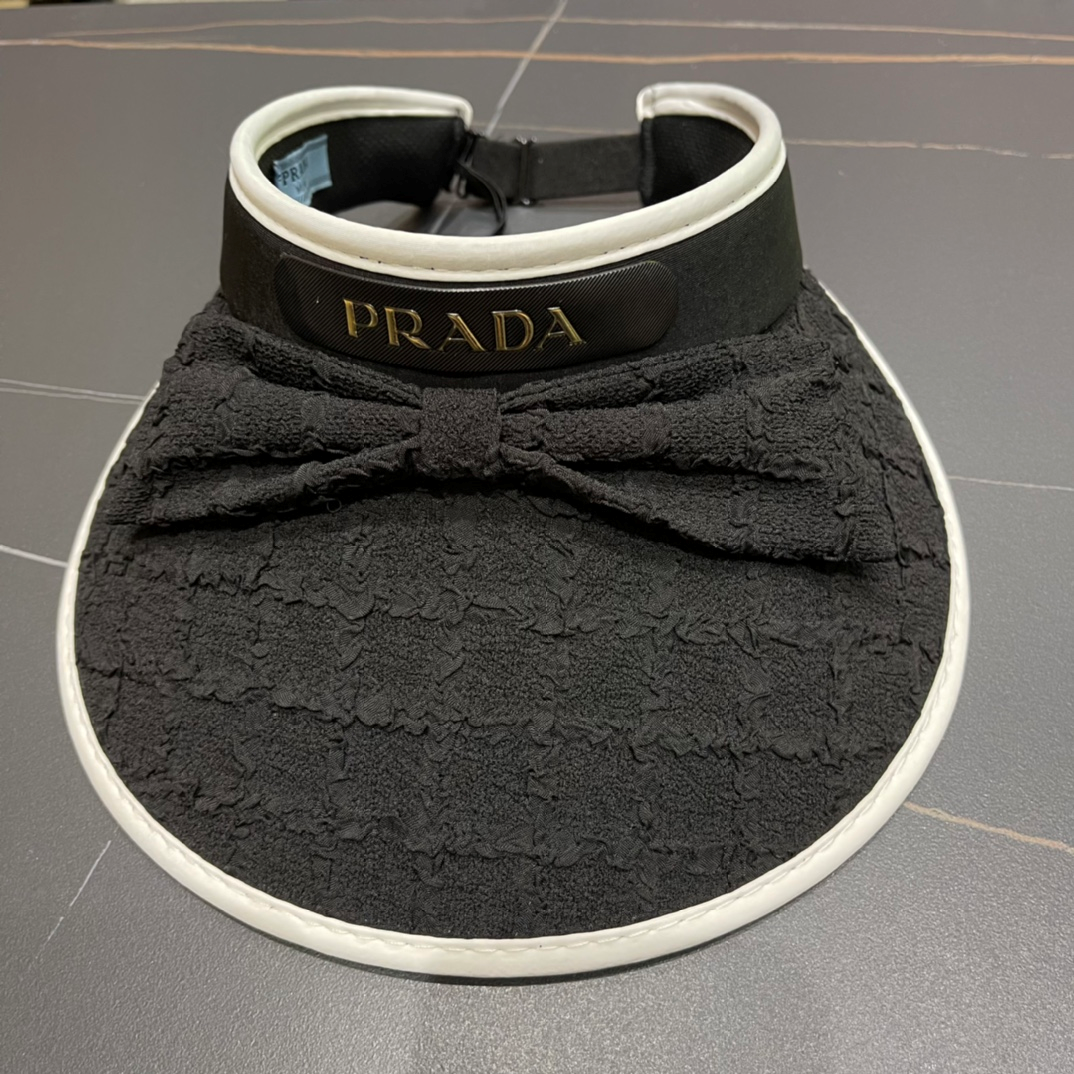 Prada Bow-embellished Textured Fabric Wide-brim Sun Visor Hat - KAIROO
