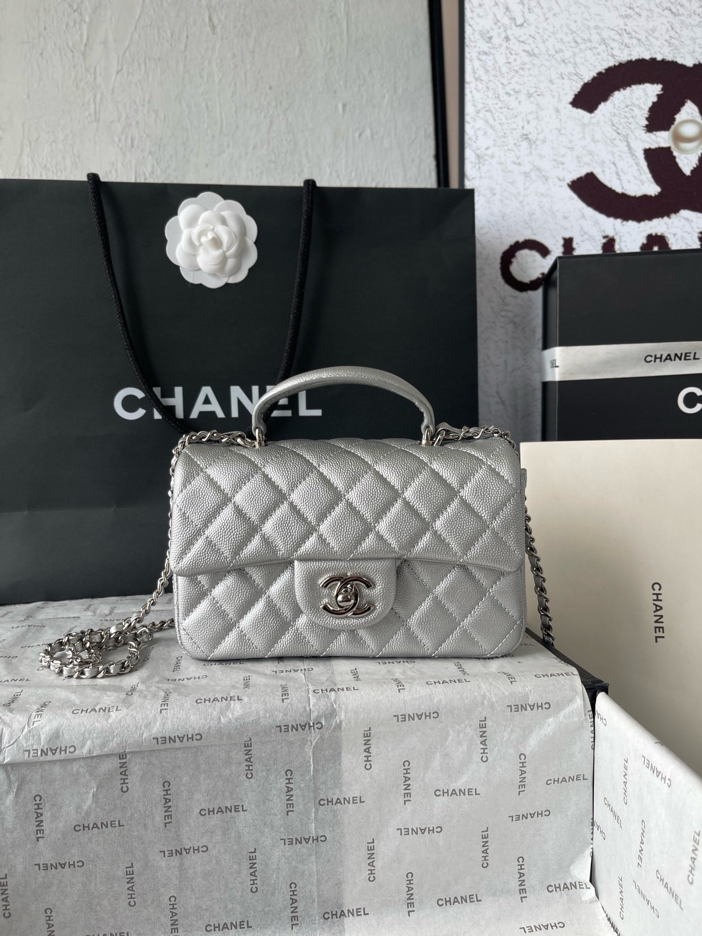 Chanel CF Classic Mini Flap Diamond Quilted Caviar Top Handle Bag /10A - KAIROO