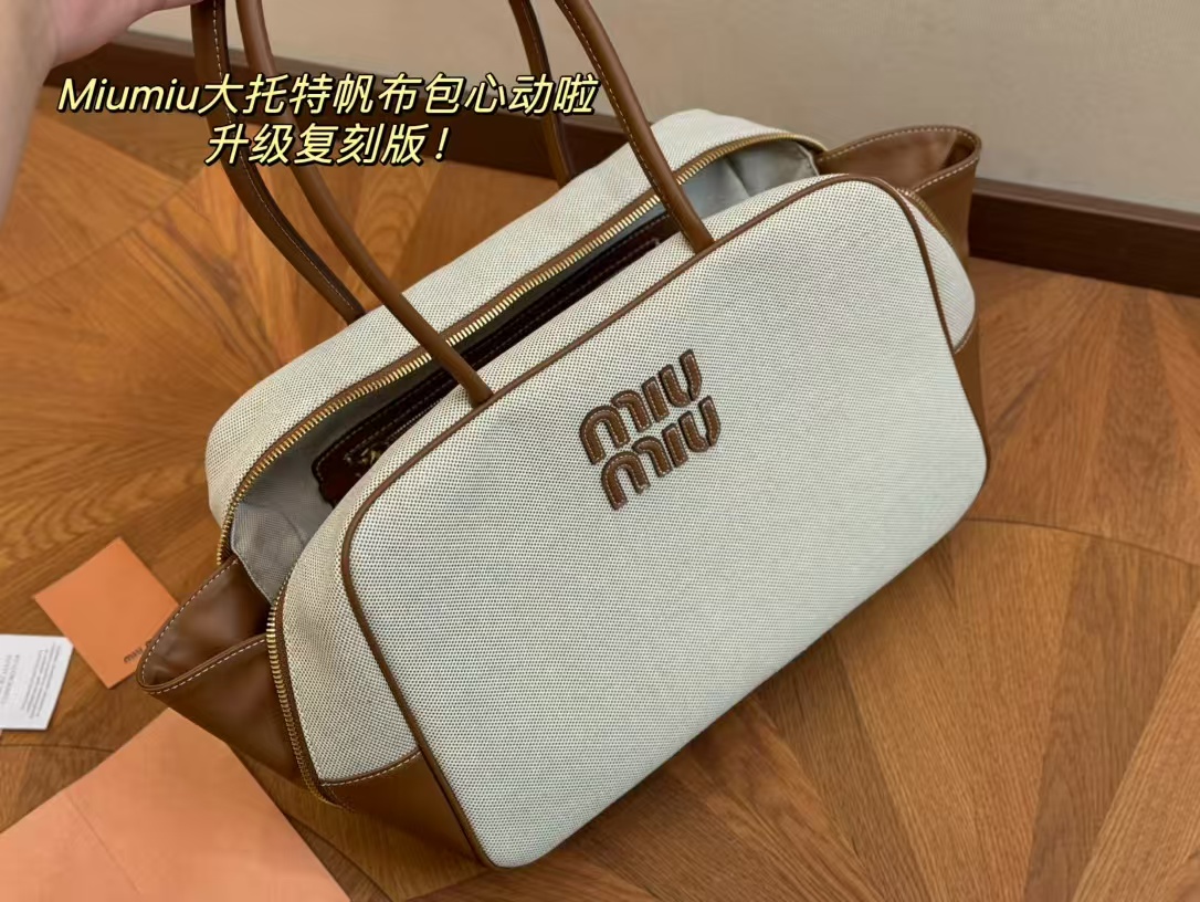 Miu Miu Beau Canvas and Leather Boston Handle Travel Bag - KAIROO