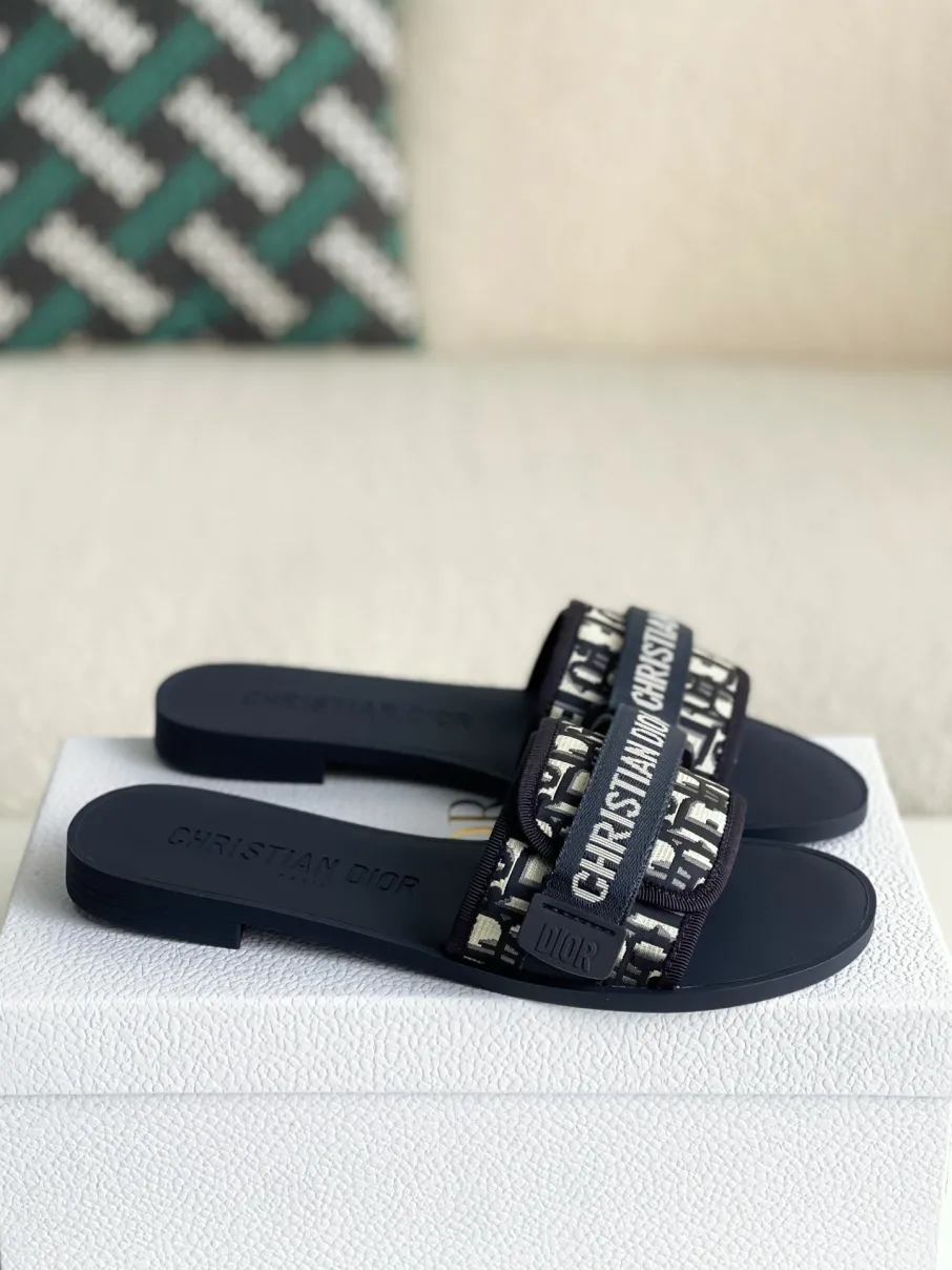 Dior Dway Jacquard Canvas Embroidered Slide Sandals - KAIROO