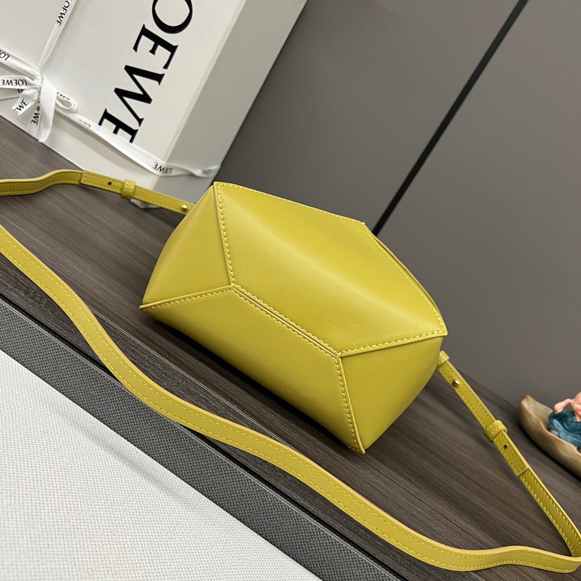 Loewe Lemon Yellow Mini Puzzle Geometric Fold Smooth Leather Tote Handle Shoulder Bag - KAIROO