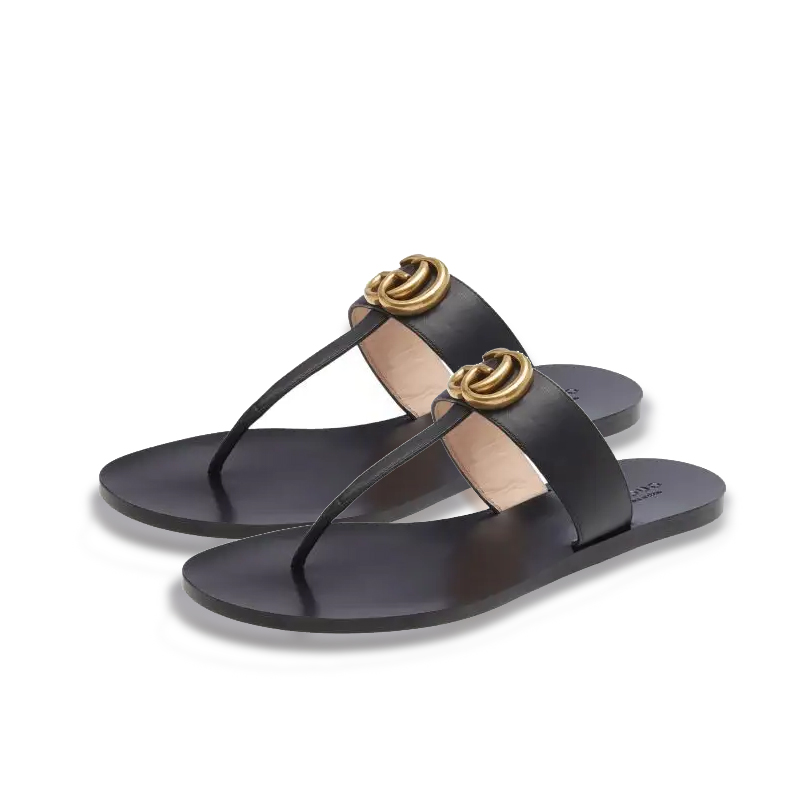GUCCI Thong Sandal in Leather with Double G - KAIROO