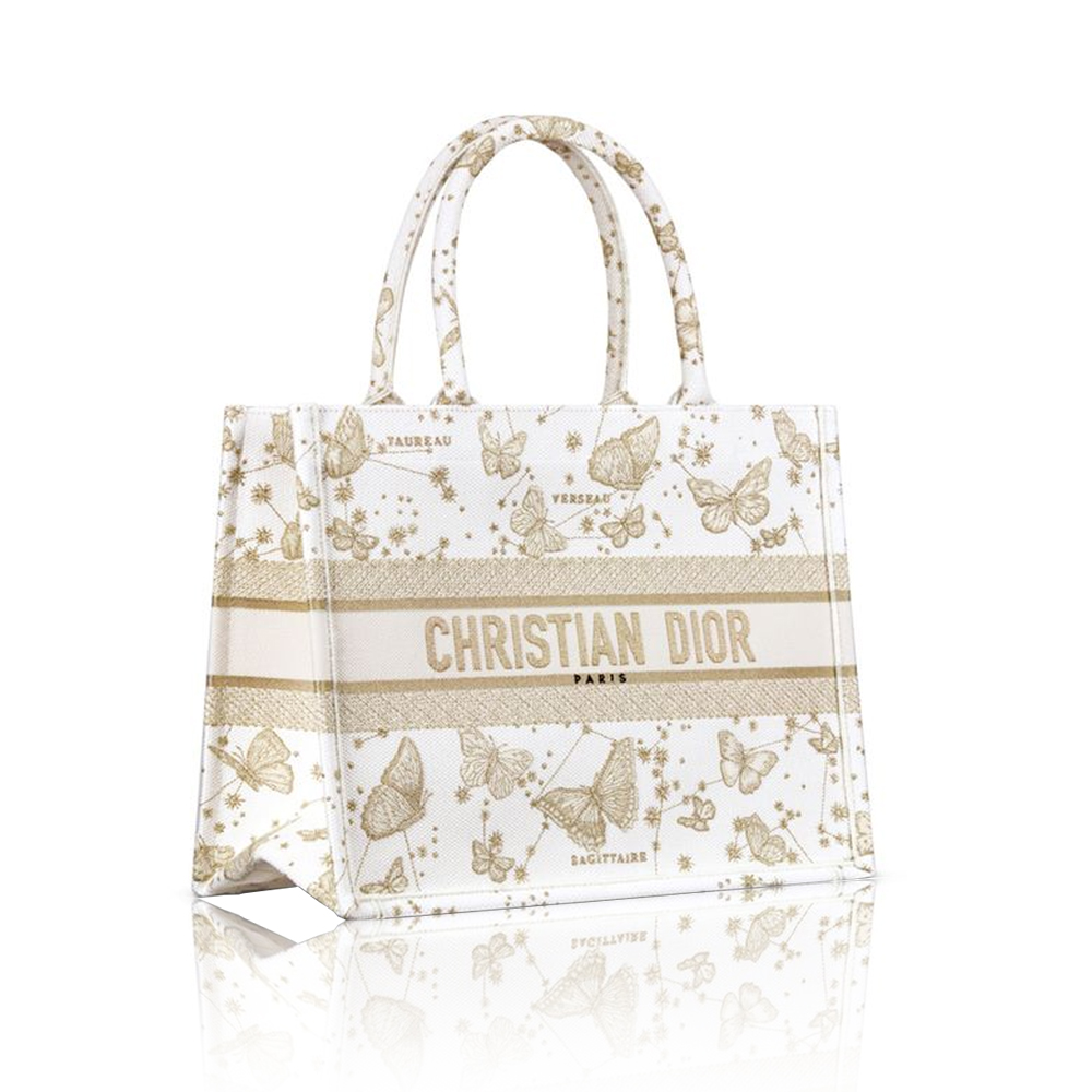 Dior Book Tote Gold Thread Butterfly Galaxy Canvas Handbag - KAIROO