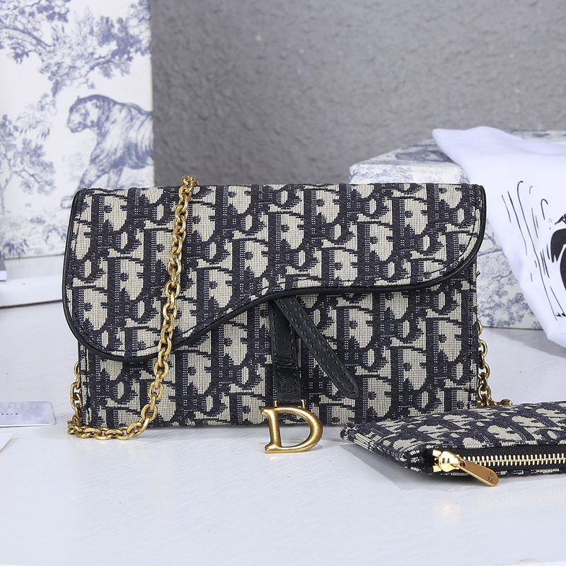 Dior Oblique Jacquard Saddle Gold D Charm Chain Clutch Bag with Pouch - KAIROO
