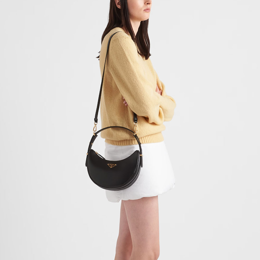Prada Arqué Leather Crescent Hobo Shoulder Bag - KAIROO