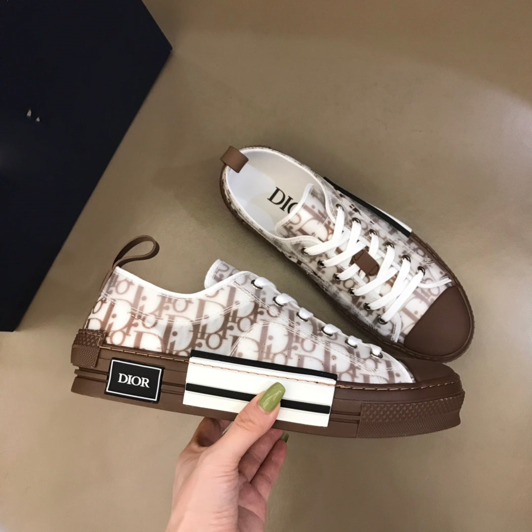 Dior B23 Coffee Monogram Transparent Layered Low-Top Sneakers - KAIROO