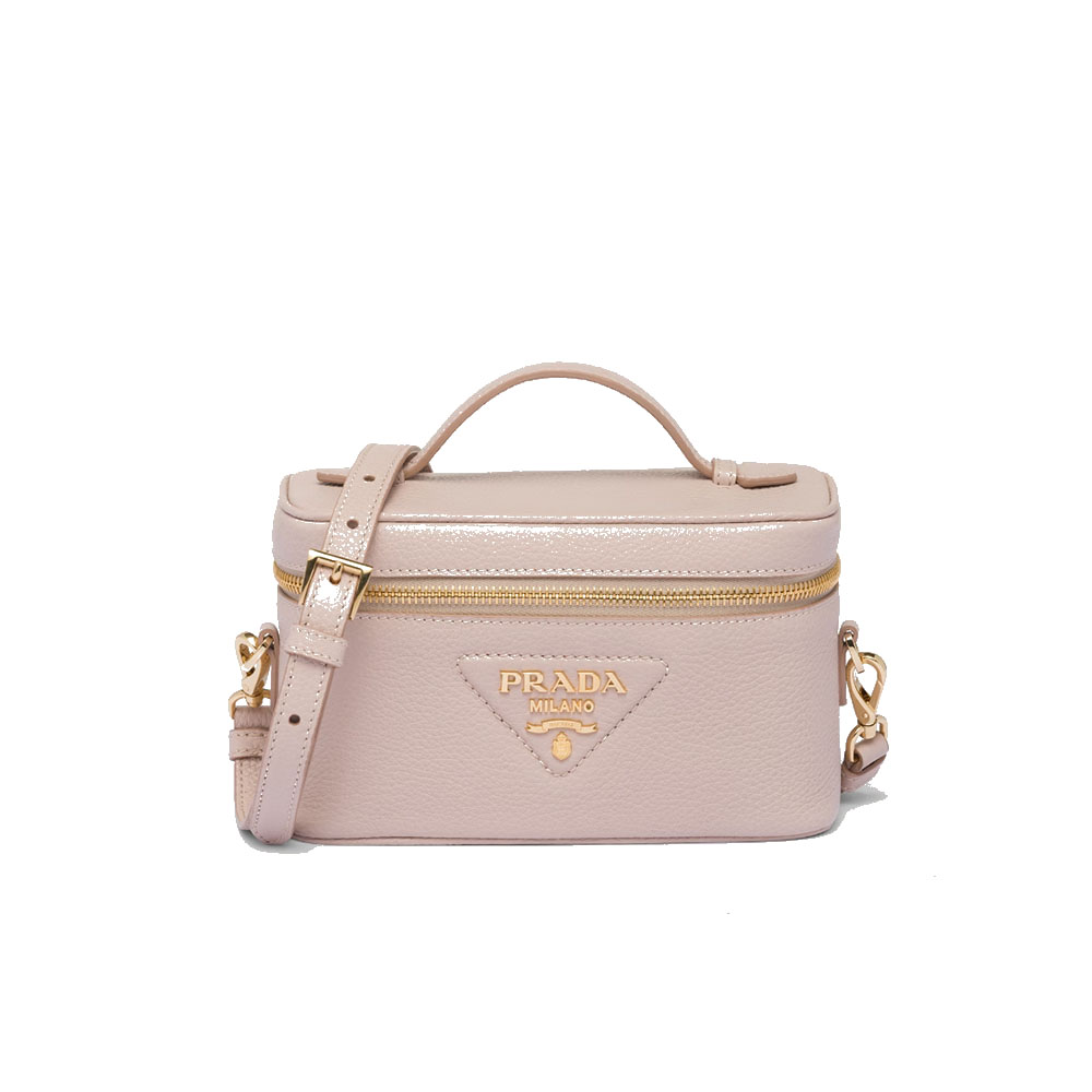 Prada Vitello Leather Zip Closure Mini Vanity Box Handle Shoulder Bag - KAIROO
