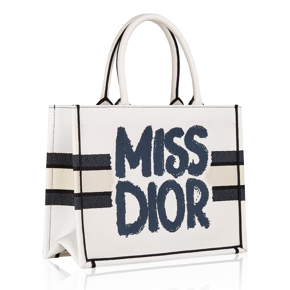 Dior Book Tote Miss Dior Graffiti Logo Embroidery Canvas Tote Bag - KAIROO