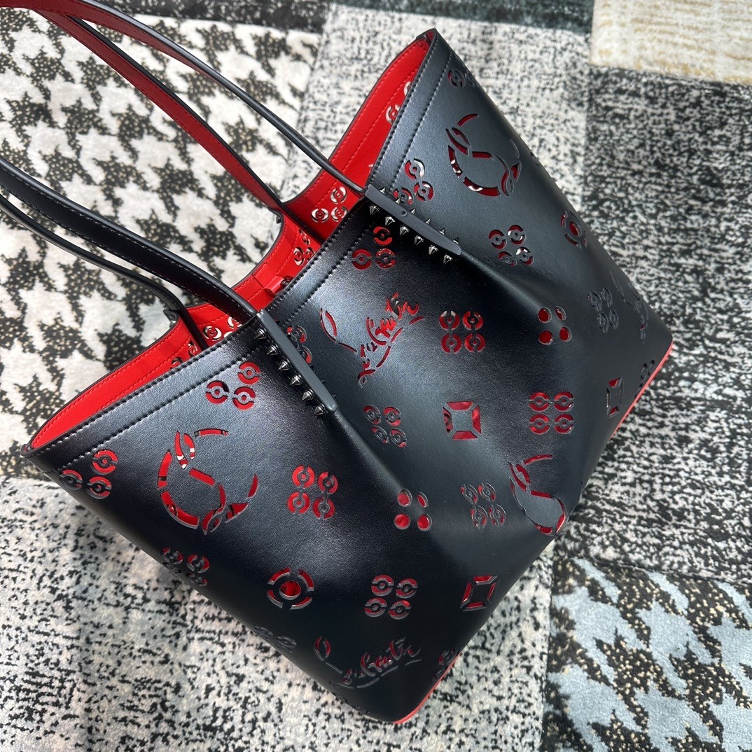 Christian Louboutin Cabarock Laser-Cut Logo Red Interior Tote Bag - KAIROO