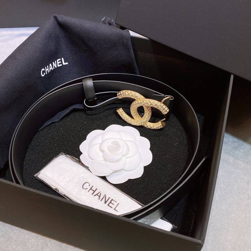 Chanel Belt With Beaded Buckle Black Gold-Toned Metal and Strass Women Belt 30MM - KAIROO