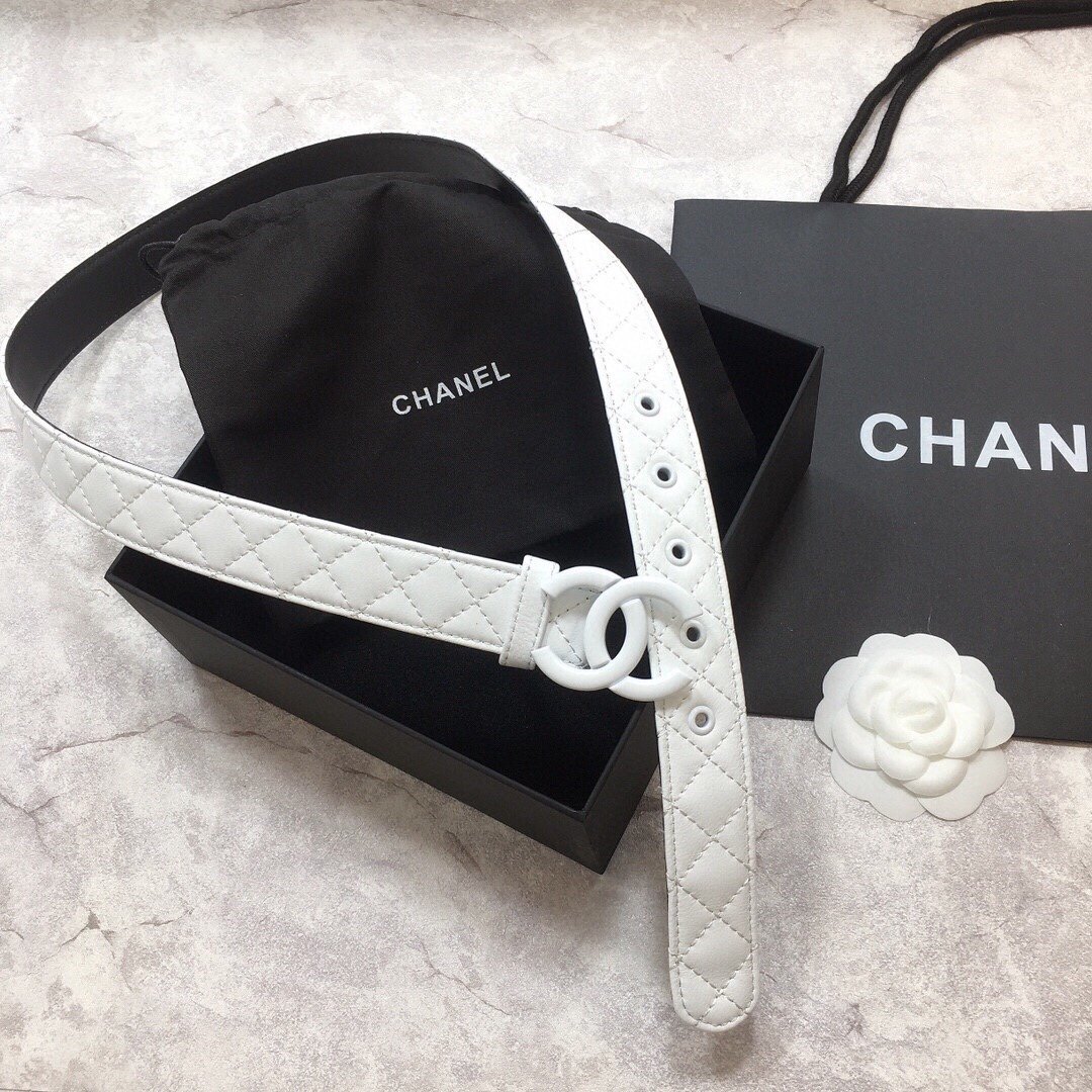 Chanel Belt Quilted With Double C Buckle White With White Hardware Women Belt 30MM - KAIROO