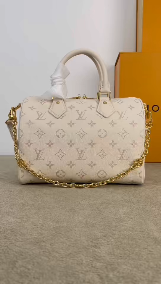 Louis Vuitton LV  Speedy 25 Cream White Embossed 