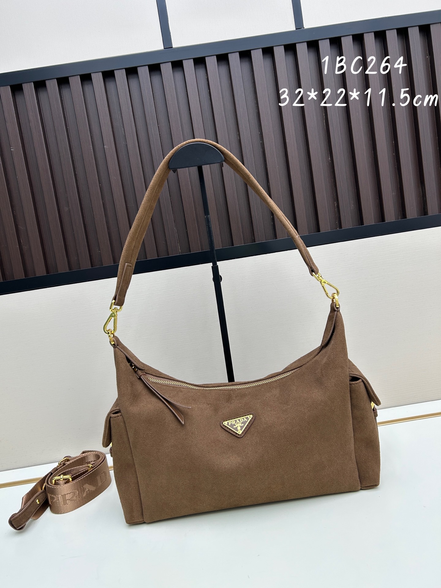 Prada Curved Hobo Triangle-logo Suede Explorer Shoulder Bag - KAIROO