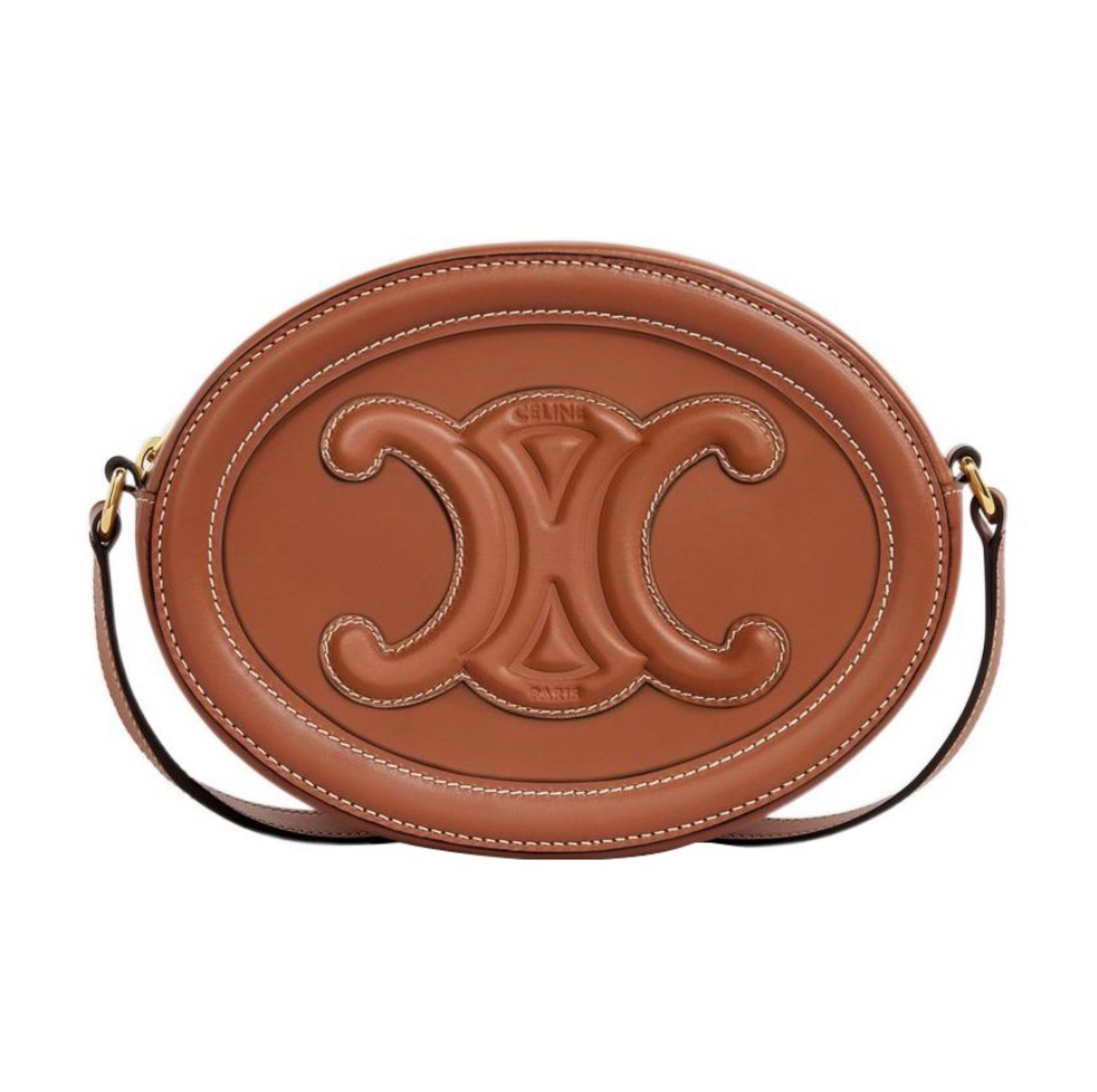 Celine Cuir Triomphe Embossed Logo Smooth Calfskin Oval Crossbody Egg Bag - KAIROO