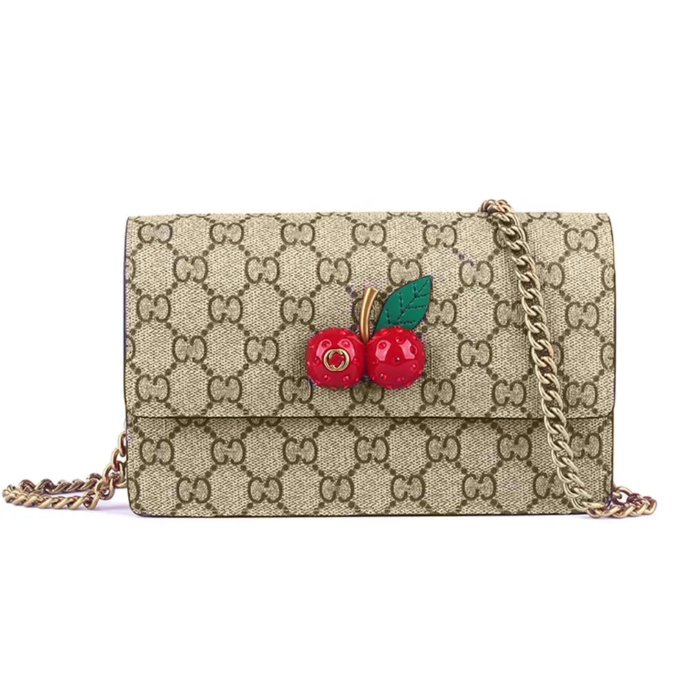 GUCCI GG  Cherry Embellished Monogram Chain Shoulder Bag - KAIROO