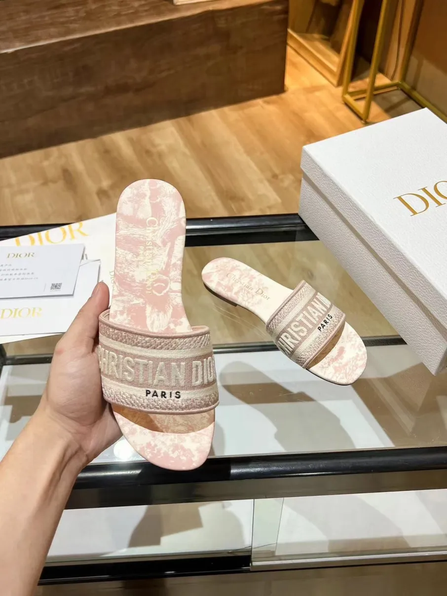 Dior Classic Dior Pink Jacquard Ribbon Dway Slide Sandal - KAIROO
