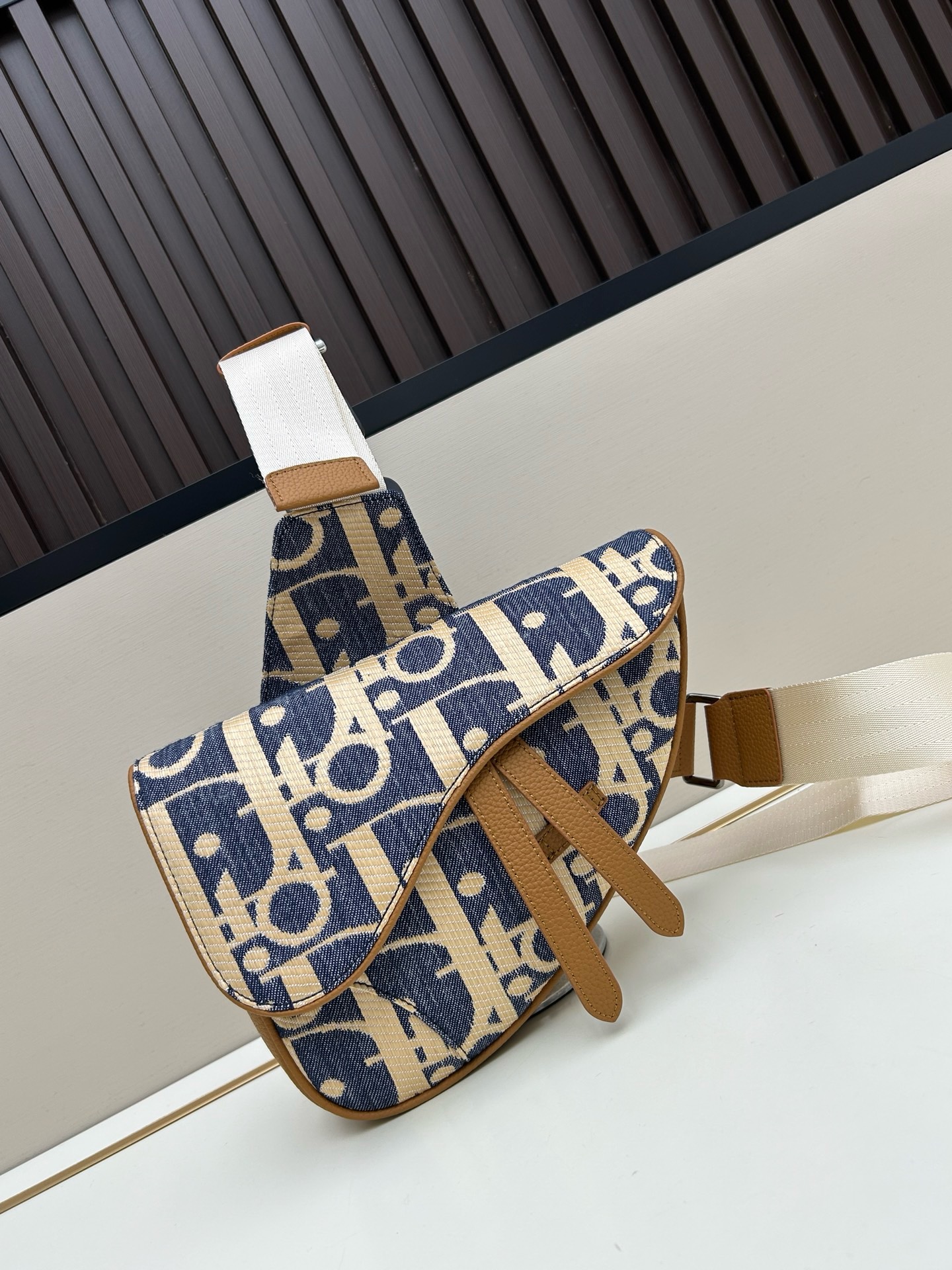 Dior Saddle Denim Blue Oblique Jacquard Patchwork Wide Strap Waist Chest Bag - KAIROO