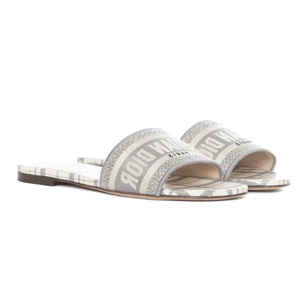 Dior Dway Plaid Colorblock Logo Jacquard Flat Slide Sandals / Multicolour - KAIROO