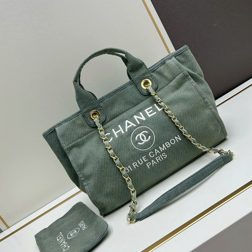 Chanel 31 Rue Cambon Denim Embroidered Canvas Chain Tote Bag - KAIROO