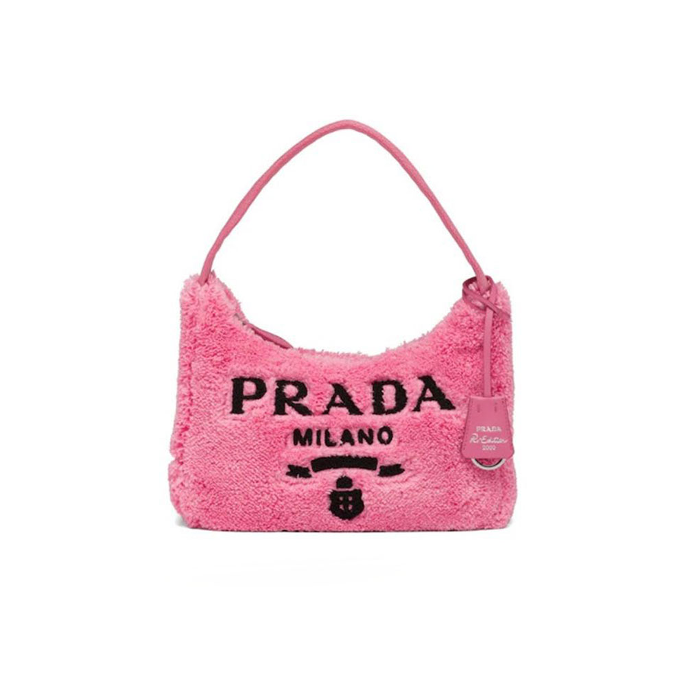 Prada Re-Edition 2000 Soft Shearling Intarsia Logo Hobo Mini Bag - KAIROO