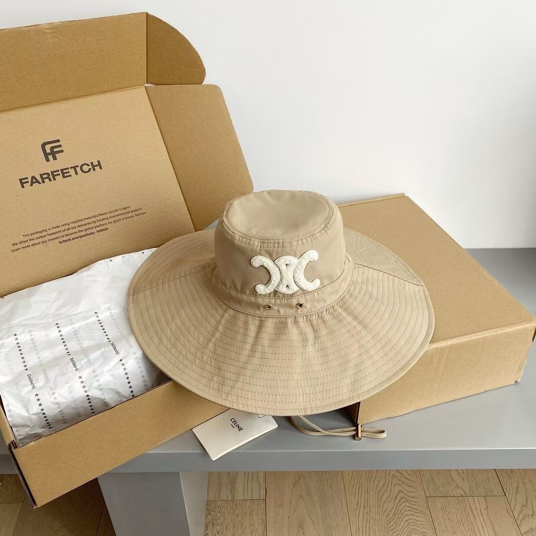 Celine Hat in Cotton Twill with Triomphe Embroidery-Wide-Brim Sun Hat - KAIROO