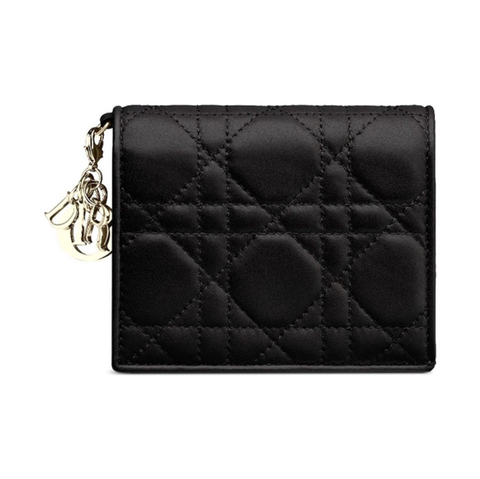 Dior Cannage Quilted Lambskin Flap Wallet with Charms - KAIROO