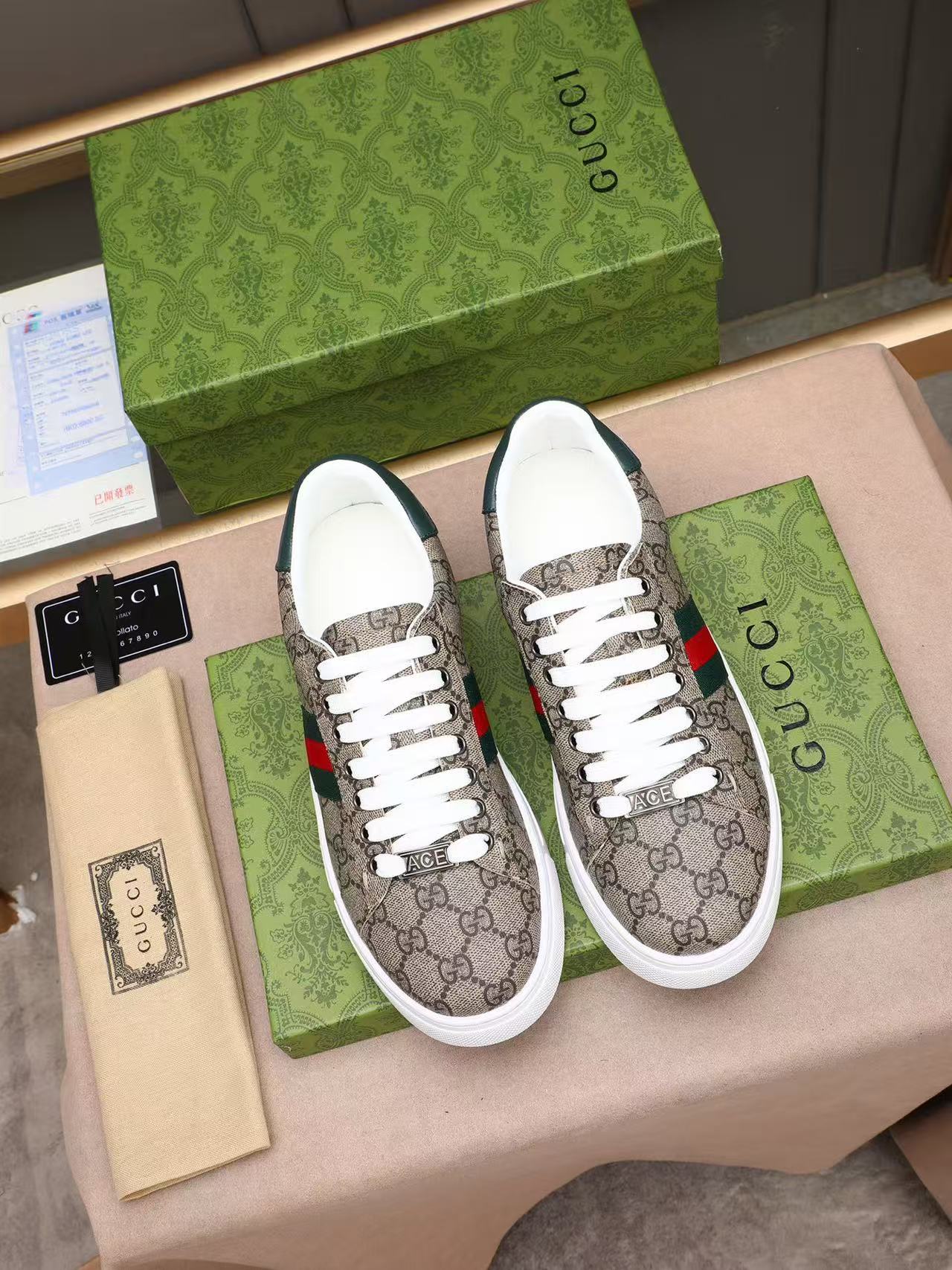 GUCCI Ace Monogram GG Canvas Web Stripe Low-Top Sneakers - KAIROO