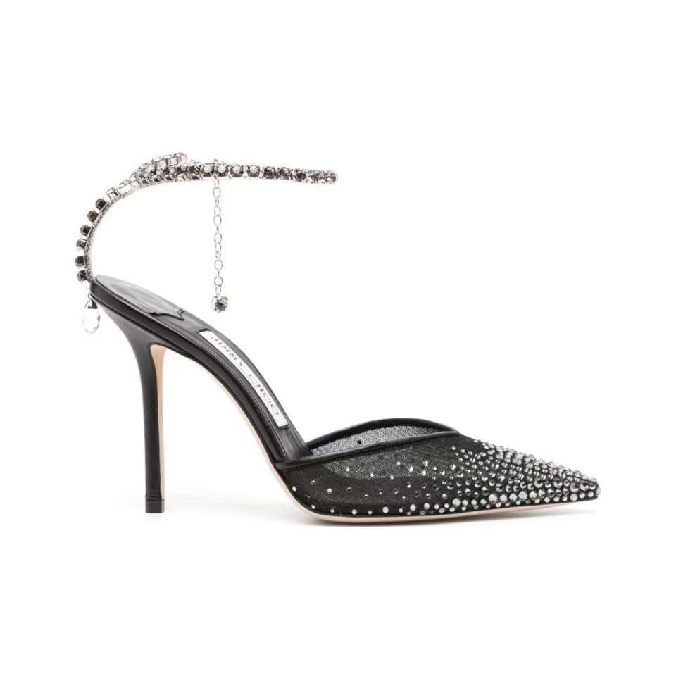 Jimmy Choo Saeda 100 Black Mesh Hotfix Crystal Pumps - KAIROO