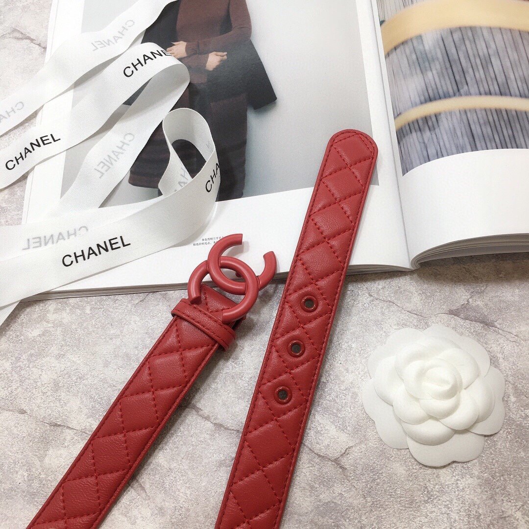 Chanel Belt Quilted With Double C Buckle Red With Red Hardware Women Belt 30MM - KAIROO