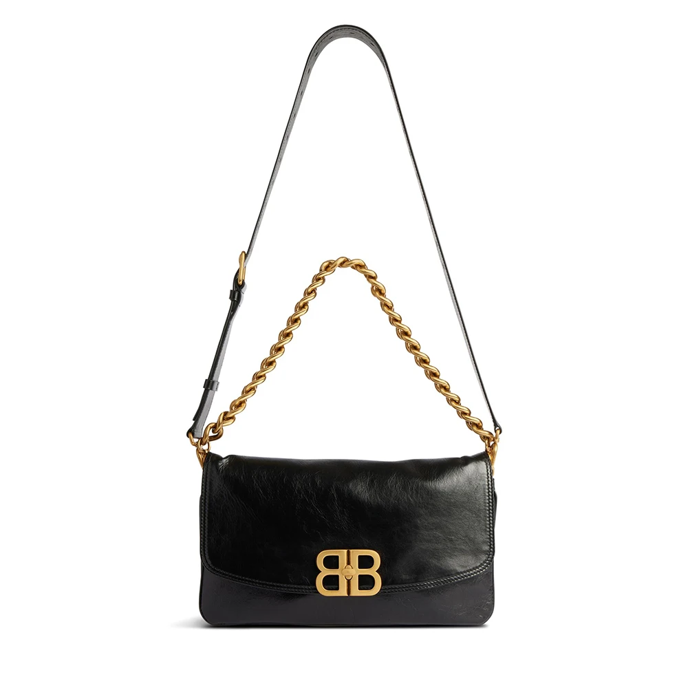 Balenciaga BB Soft Small Smooth Leather Turn-Lock BB Logo Flap Chain Shoulder Bag - KAIROO