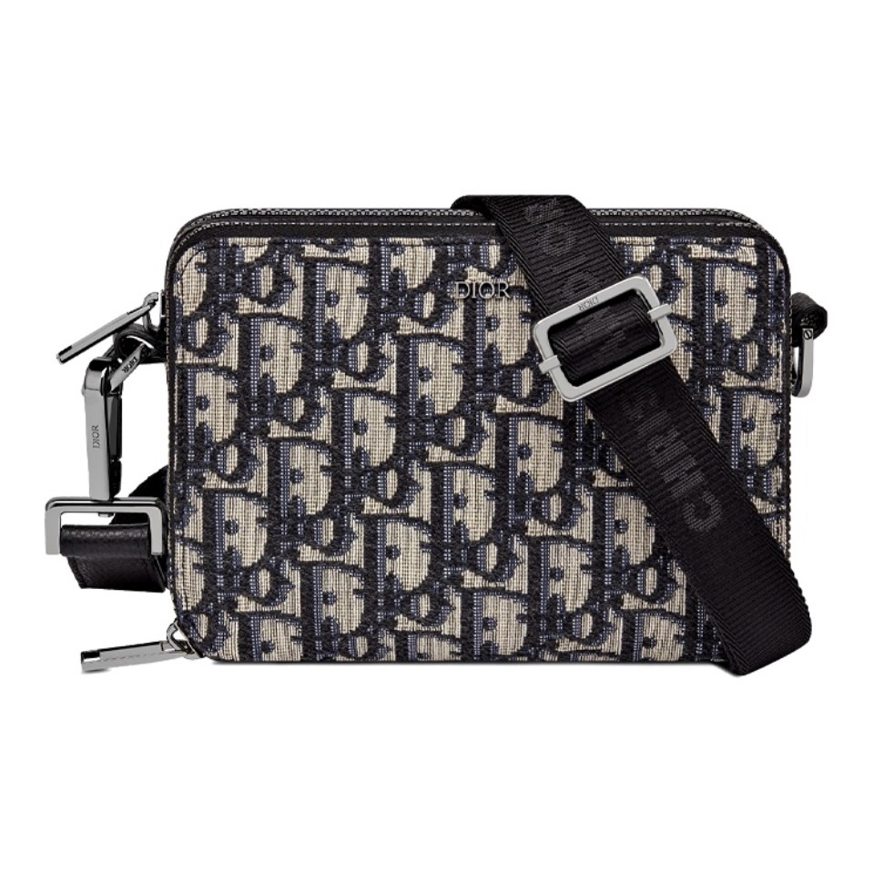 Dior Oblique Jacquard Front Zipped Pocket Nylon Strap Safari Crossbody Pouch Bag /15A - KAIROO