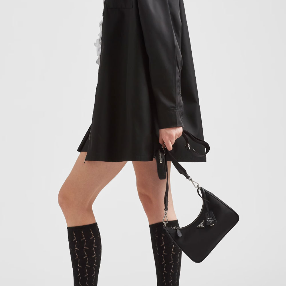 Prada 3-in-1 Nylon Multi-accessory Curved Hobo Shoulder Bag With Removable Pouch/ Collection - KAIROO