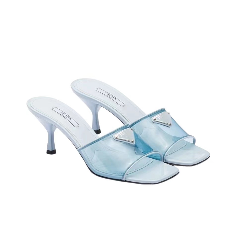 Prada Leather PVC Transparent Strap Slip-on Mule Kitten Heel  Sandals - KAIROO