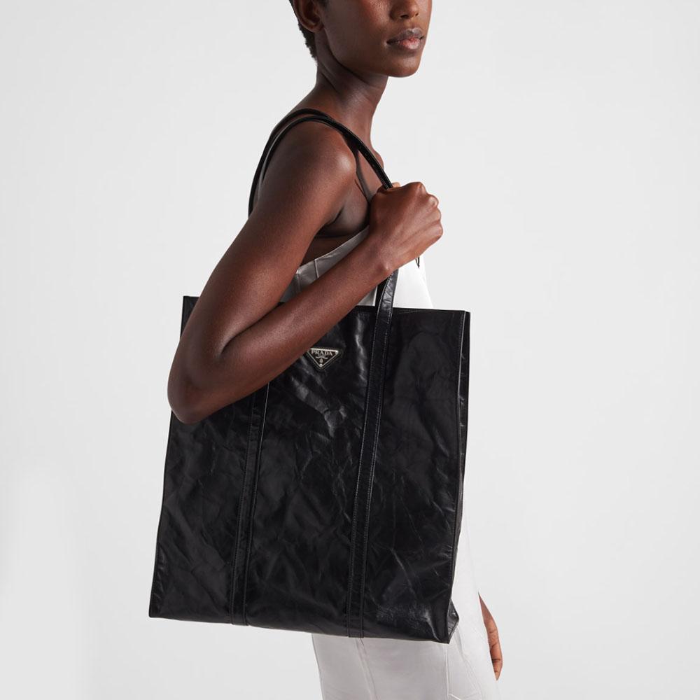 Prada Medium Vertical Structured  Crinkled Antique Nappa Leather Tote Bag - KAIROO