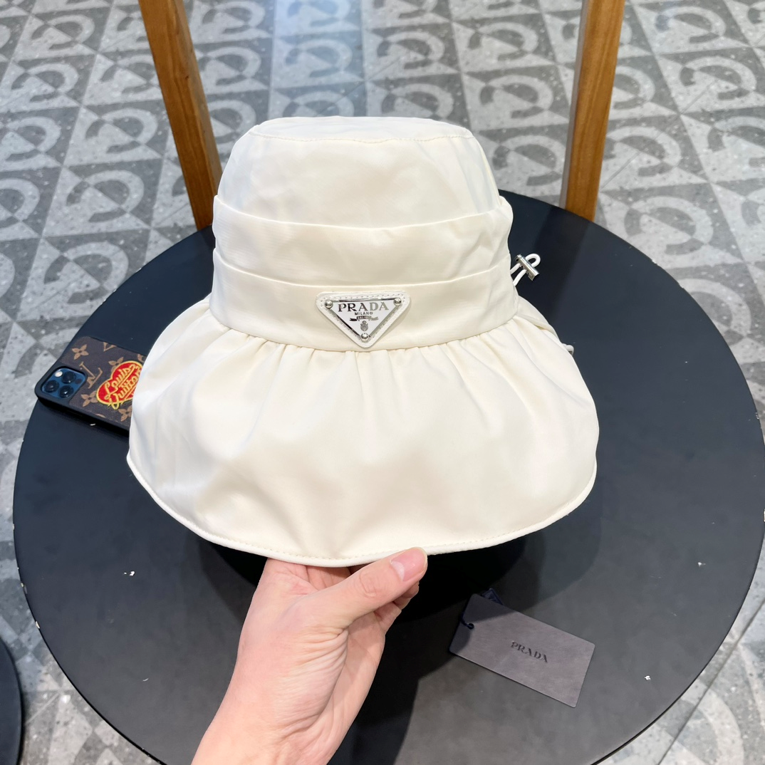 Prada Re-Nylon Wide Ruffled Brim Fisherman's Sunhat - KAIROO