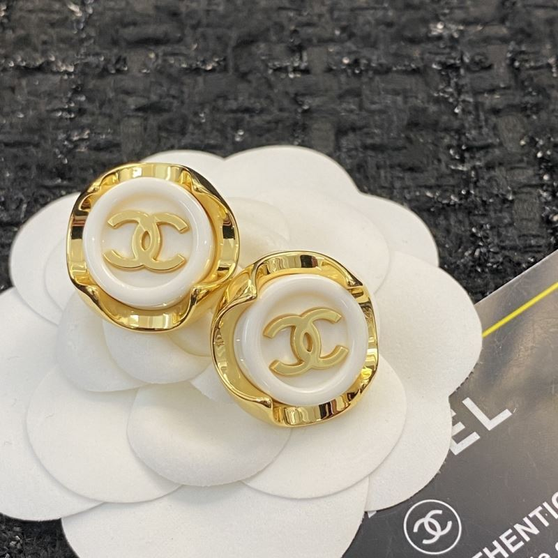 Chanel CC Button Stud Earrings (Gold & White) - KAIROO