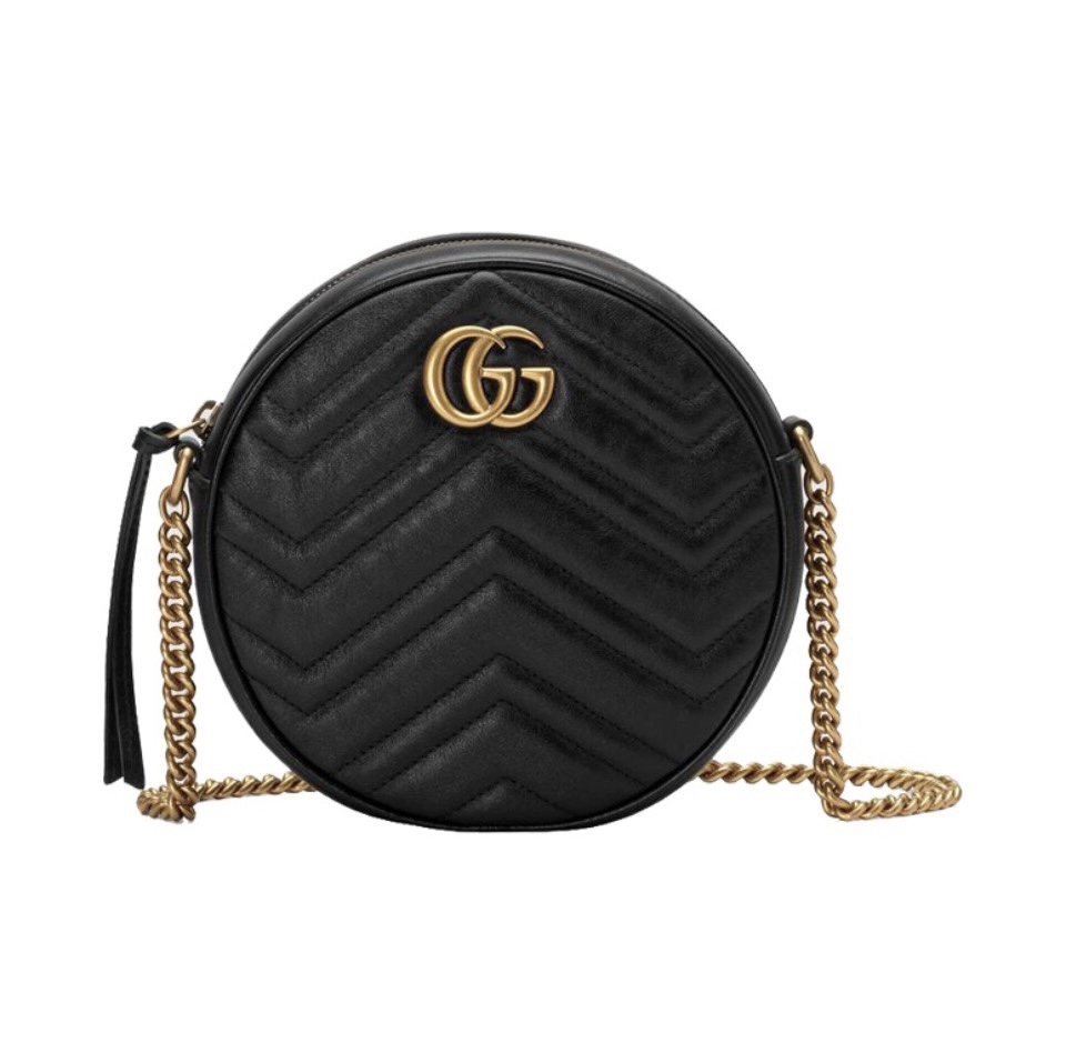 GUCCI Quilted Leather GG Marmont Circular Chain Round Bag - KAIROO