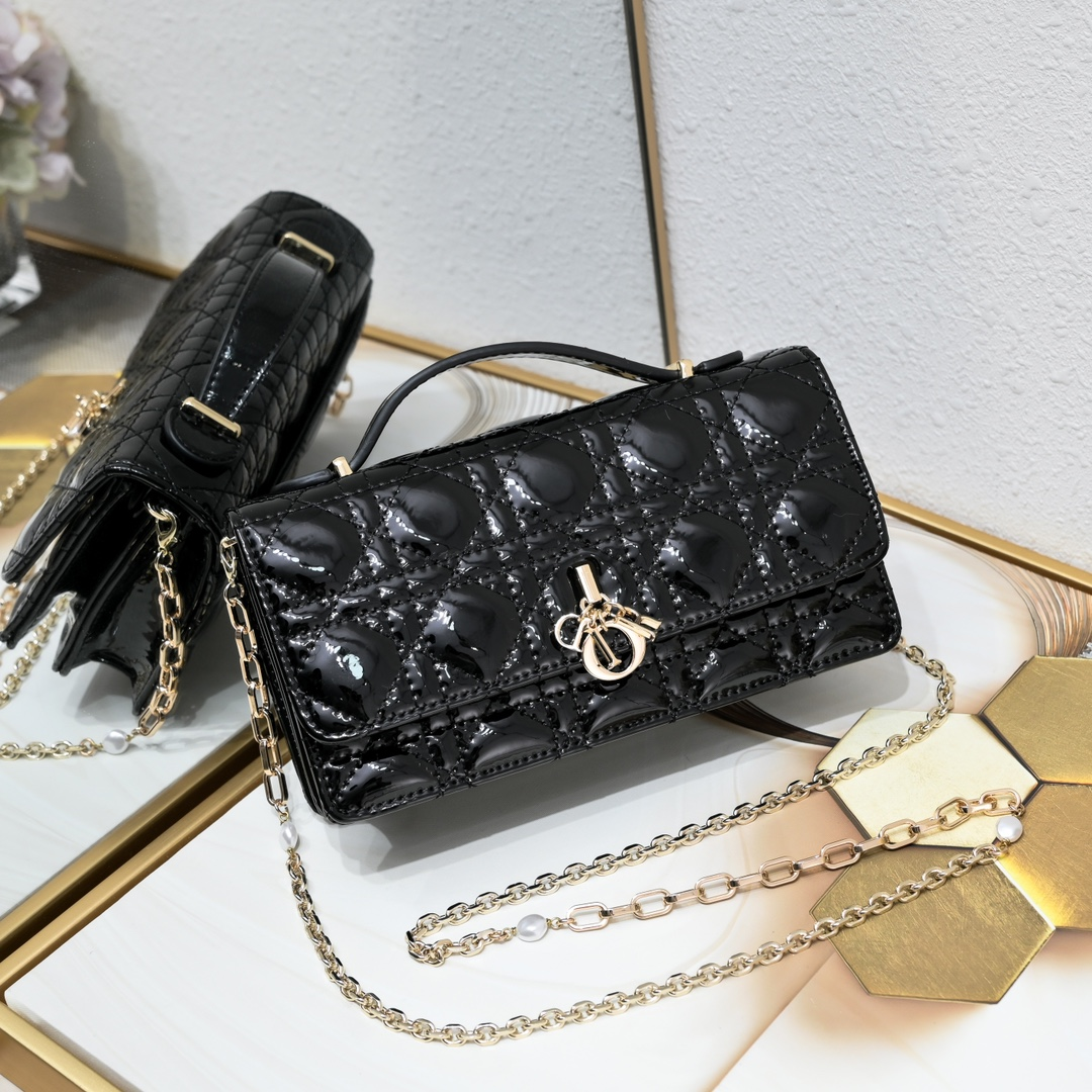 Dior Mini Miss Dior Patent Cannage Rectangular Flap Handle Crossbody Bag Top Version - KAIROO