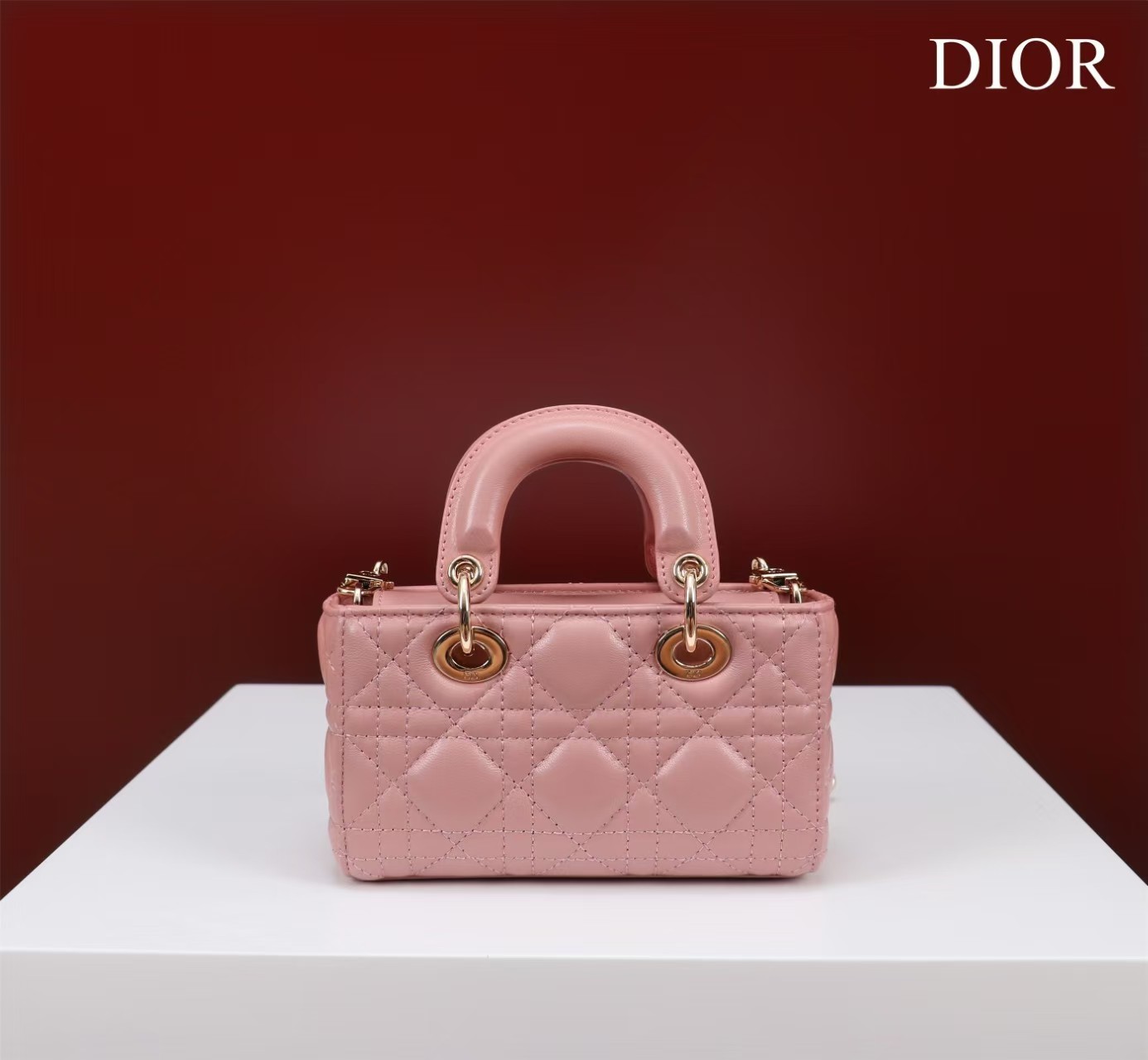 Dior Lady D-Joy  Powder Pink Cannage Lambskin Micro Dior Handle Horizontal Lady Bag - KAIROO