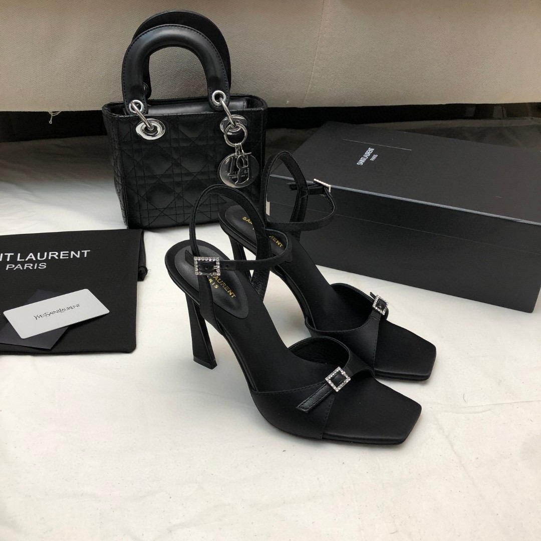 Saint Laurent YSL Logo Heel Sandals - KAIROO