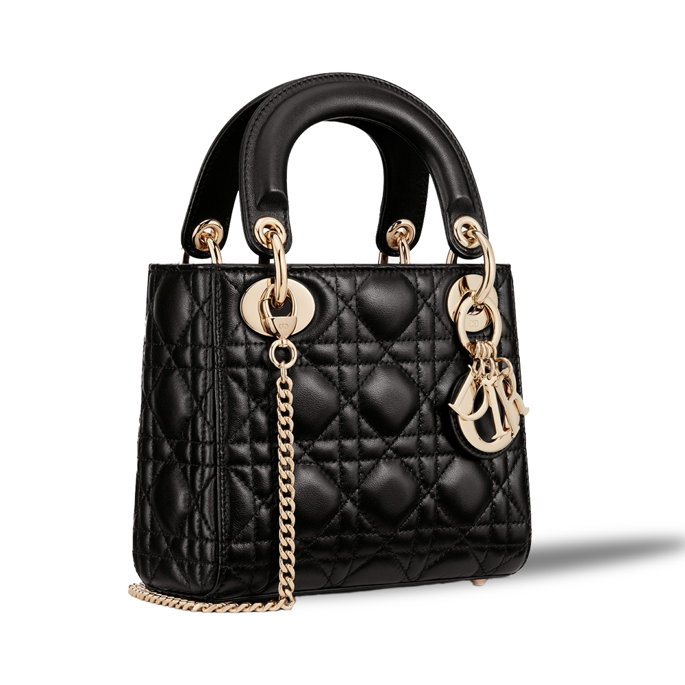 Dior Mini Lady Dior Delicate Leather Cannage Quilted Gold Hardware Top Handle Bag - KAIROO