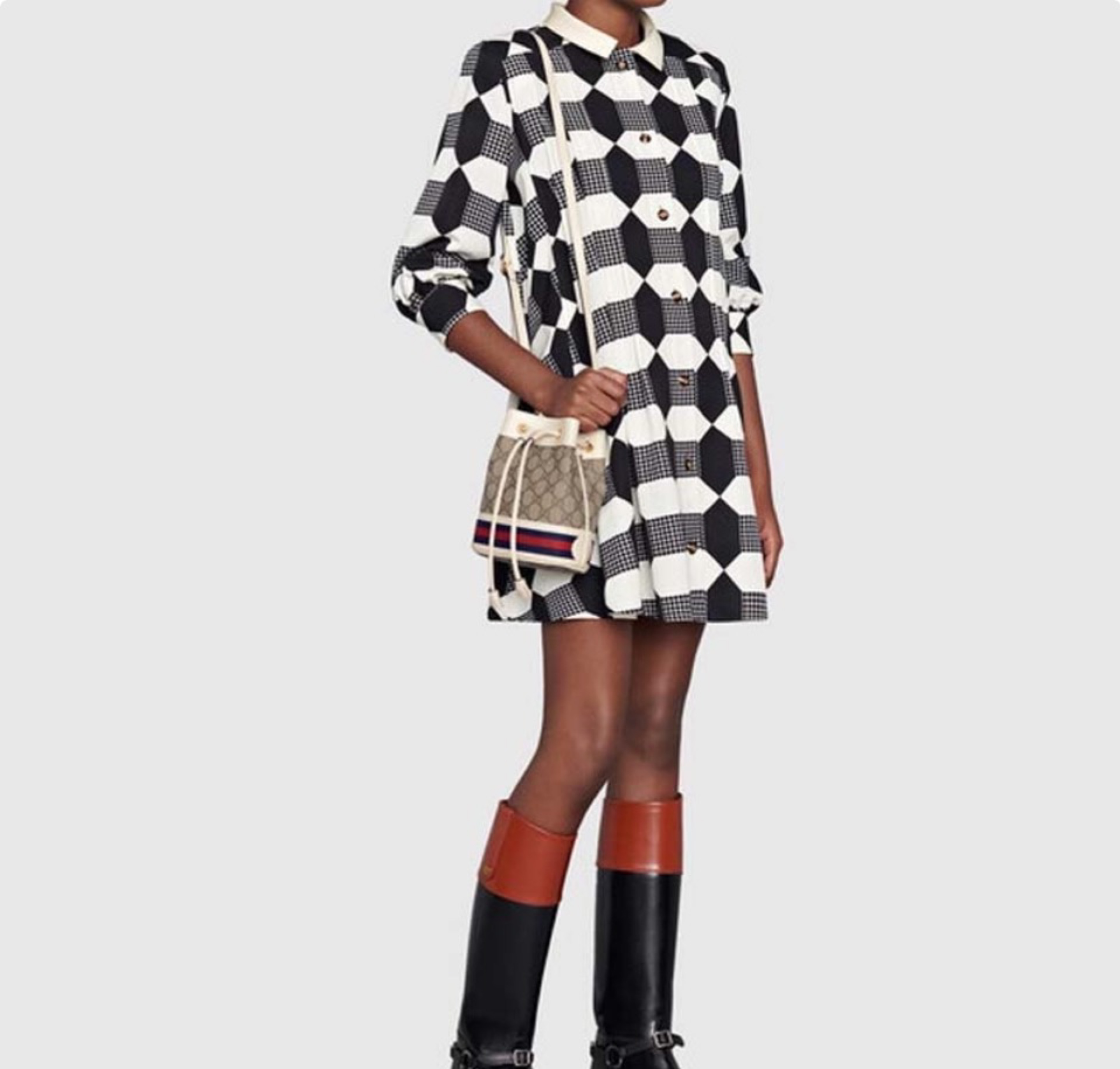 Gucci Red-Green Web Stripe Tassel Drawstring GG Bucket Bag - KAIROO