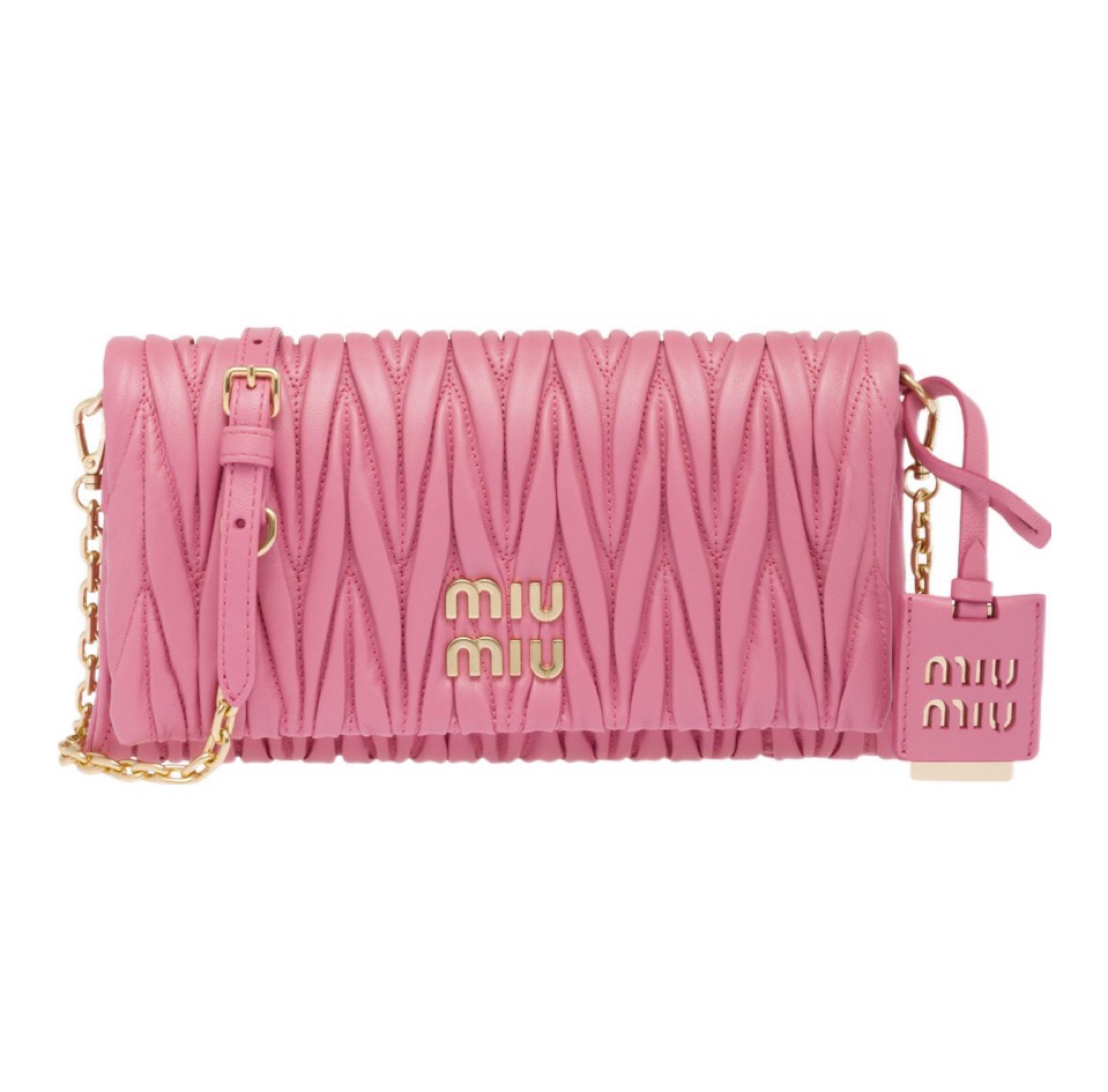 Miu Miu Matelassé 3D Ruched Logo Long Chain Crossbody Bag - KAIROO