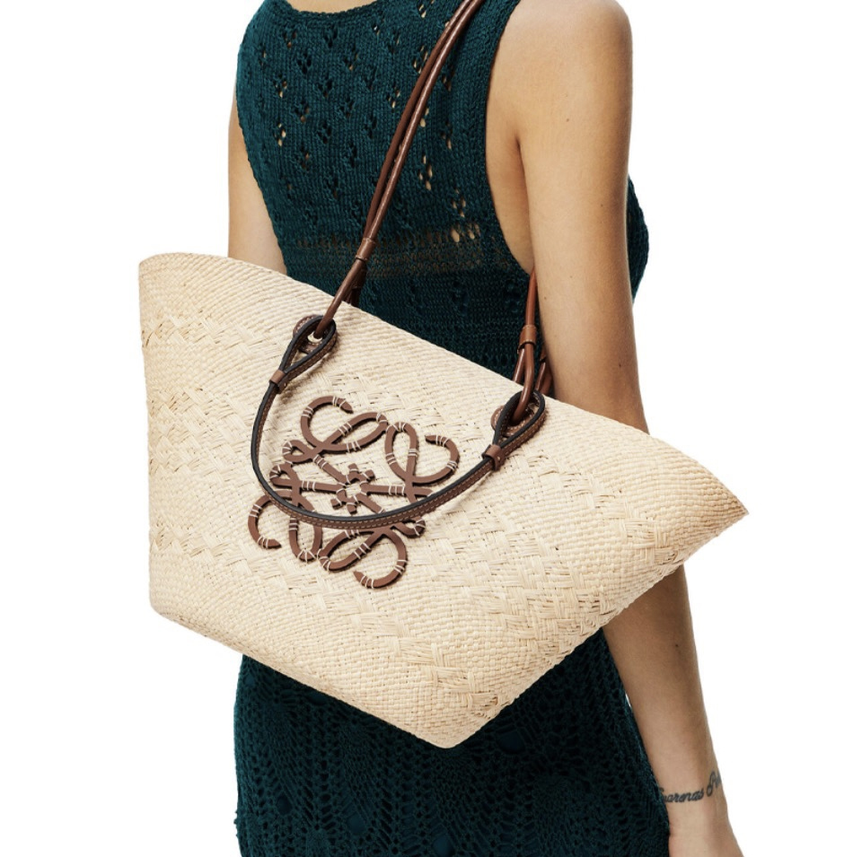 Loewe Tan Woven Anagram Logo Raffia Straw Basket Tote Bags Small & Medium - KAIROO
