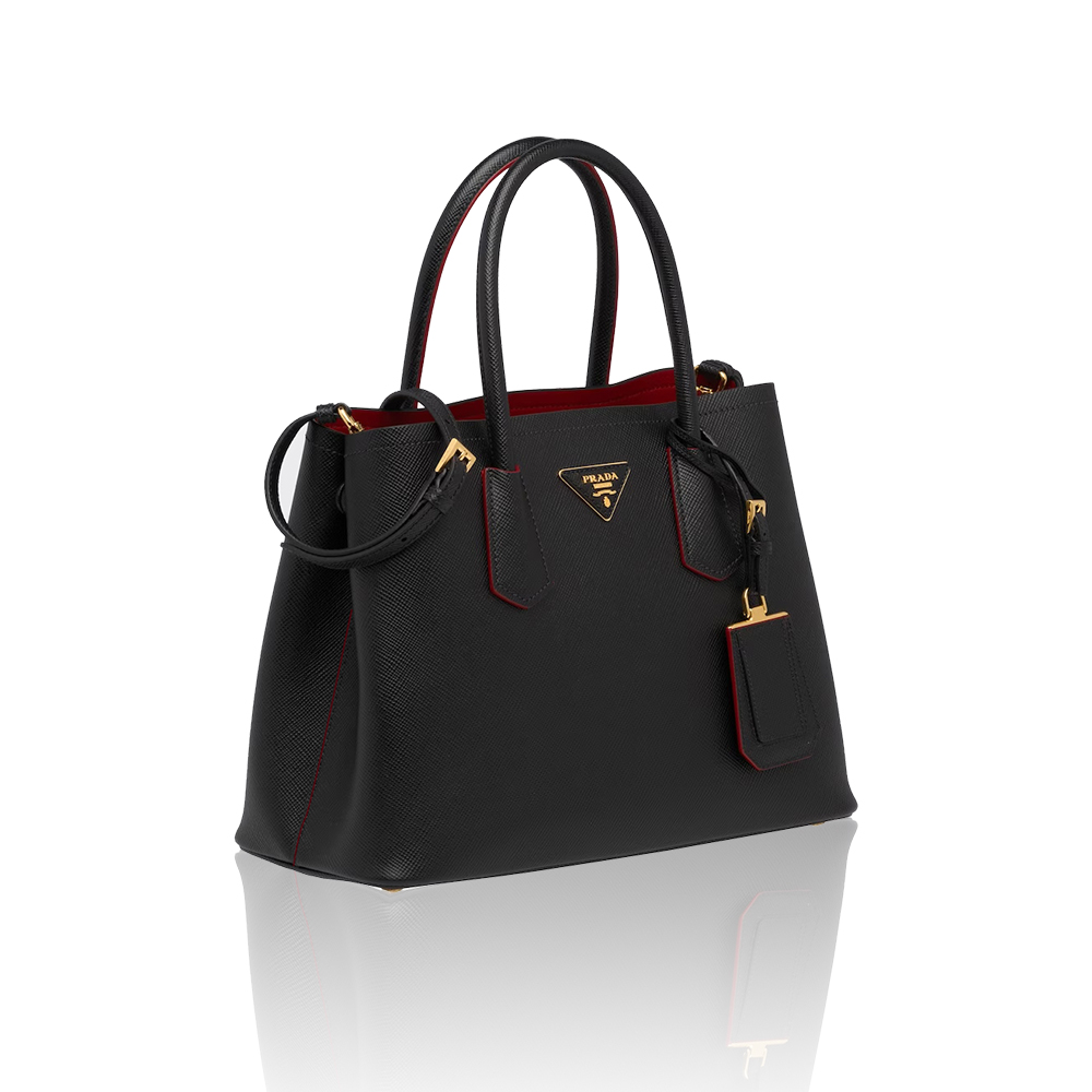 Prada Metal Triangle Logo Trapezoidal Open-top Double Silhouette Bag - KAIROO