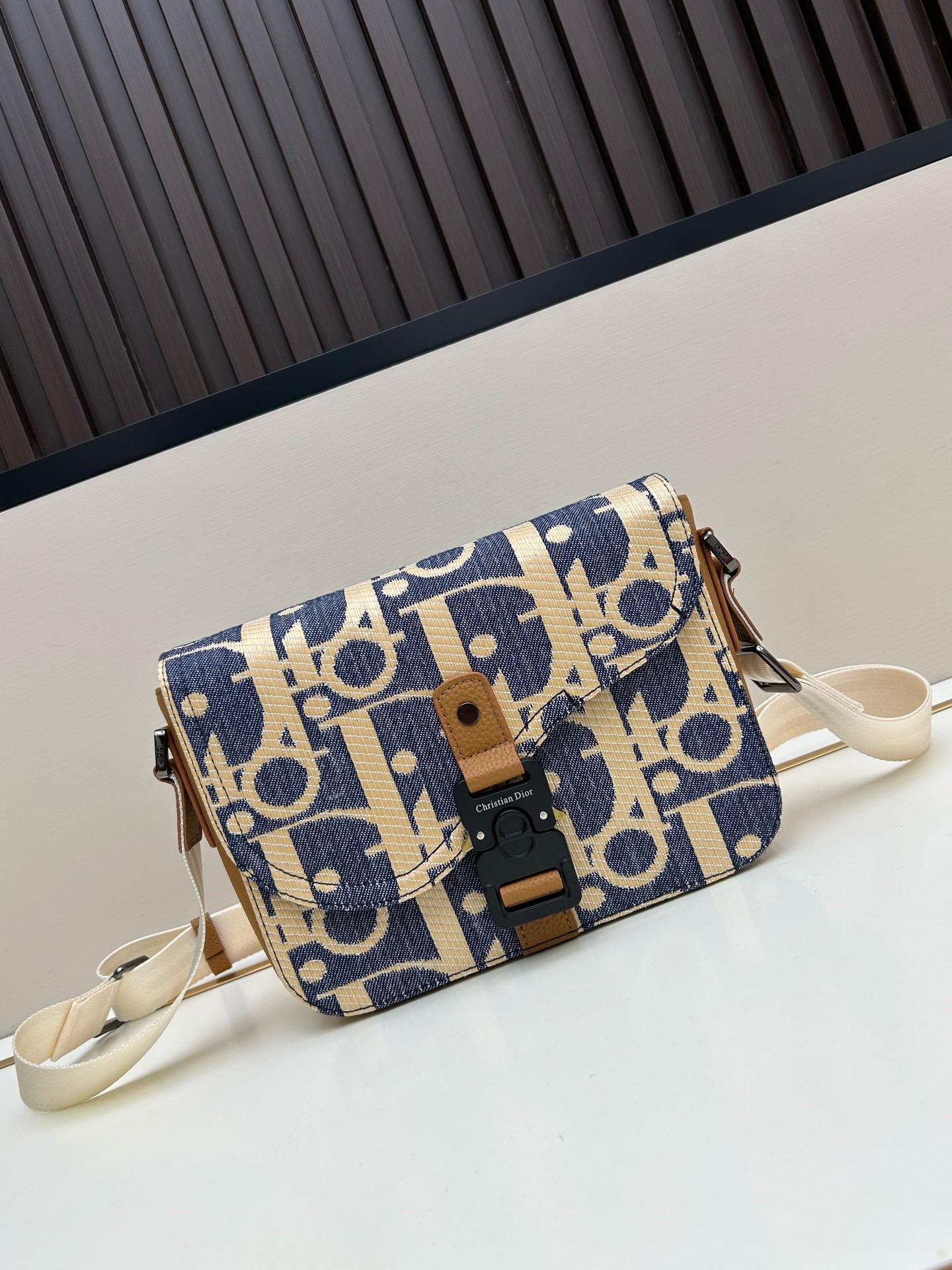 Dior Saddle Denim Blue Oblique Jacquard Leather Buckle Messenger Bag - KAIROO
