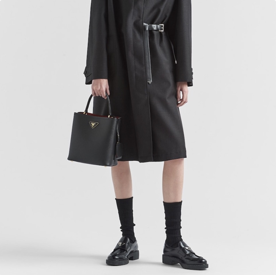 Prada Saffiano leather Top-handle With Name Tag Bucket Bag - KAIROO