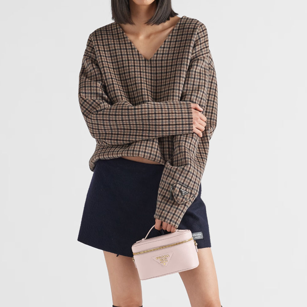 Prada Vitello Leather Zip Closure Mini Vanity Box Handle Shoulder Bag - KAIROO